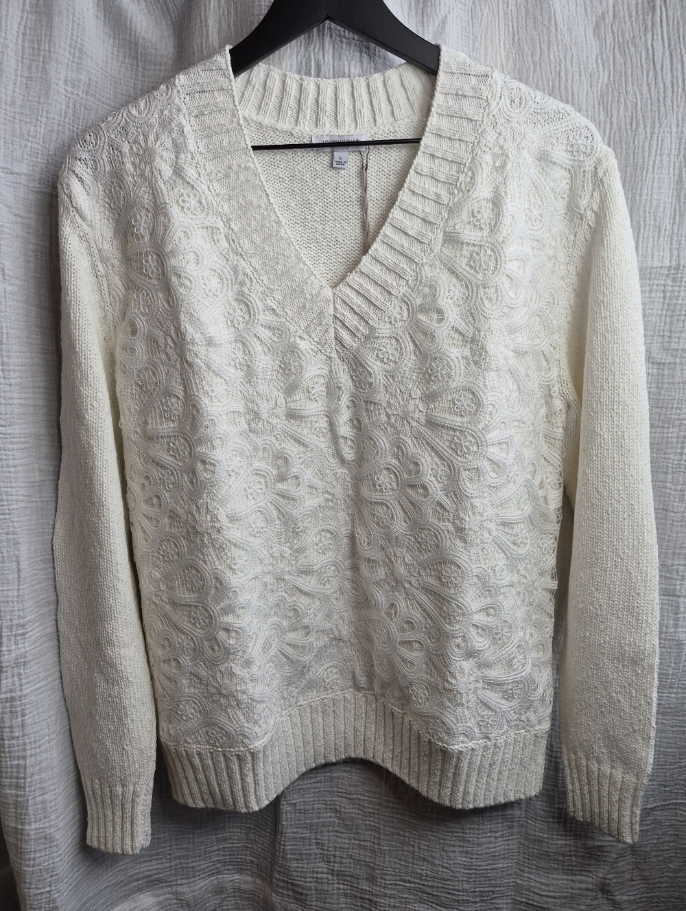 Johnny Was Shona Lace Pullover, Large, White, NWT - Sold Out On Website!!!